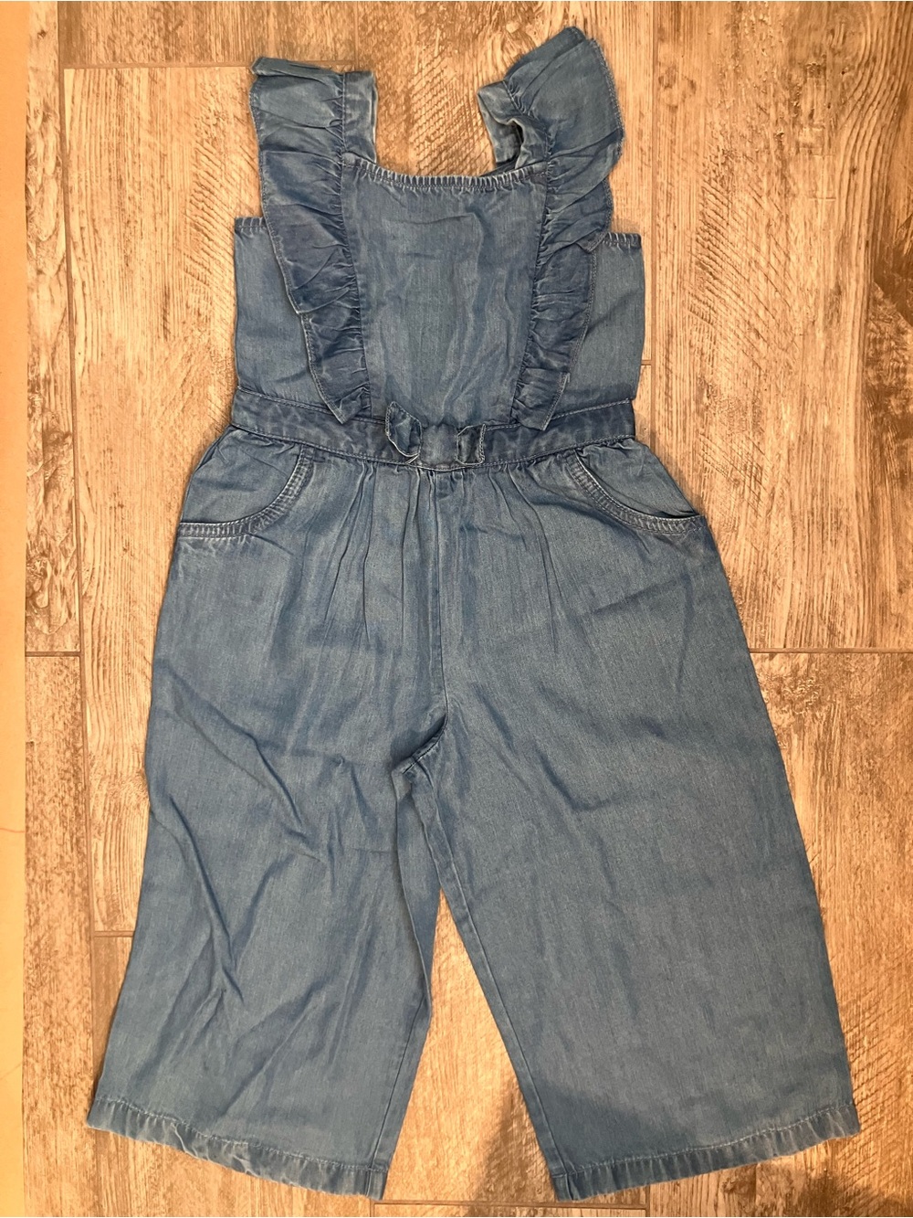 Janie and Jack Light Blue Denim Ruffle-Shoulder Romper